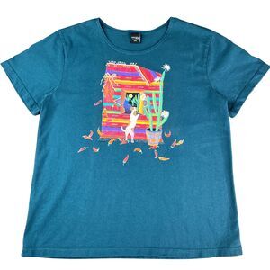 SABAKU Artsy Top Size S Ethnic Latino House Cat Dog Moon Cactus Chili Peppers
